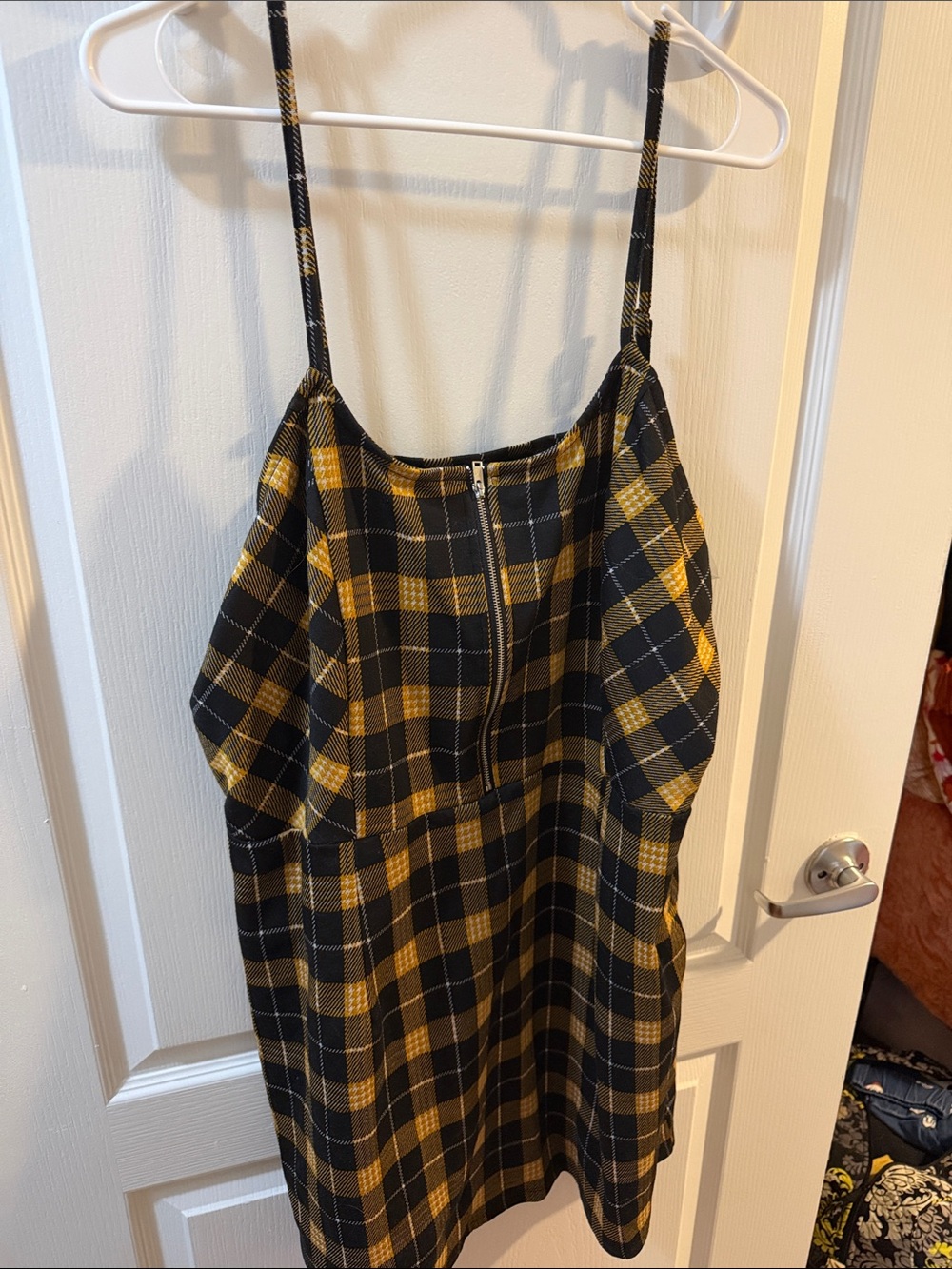 No Boundaries Yellow and Black Plaid Spaghetti Strap Mini Dress